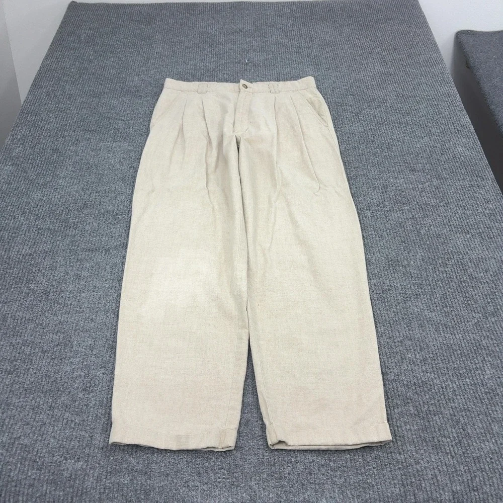 Vintage Baxter Brand Pants Mens 34 Beige Linen Cotton Pleated Trousers Classic